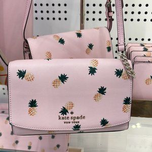 Kate Spade Staci Pineapples Printed Small Flap Crossbody Bag Pink Multi